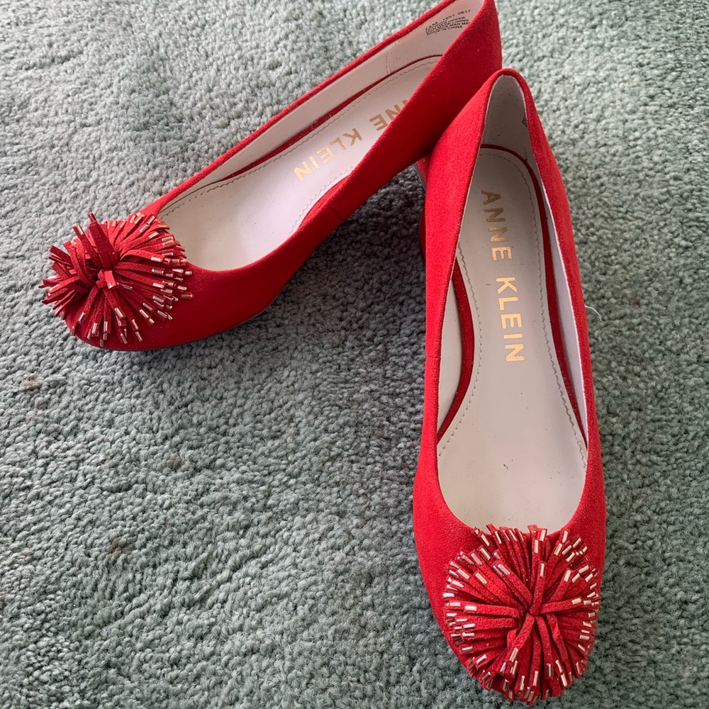 Anne Klein Red Suede Shoes with Front Detail